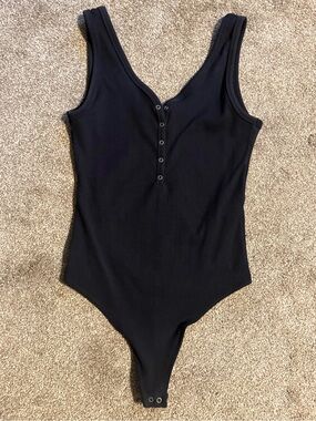 Abercrombie & Fitch Black Ribbed Snap-Front Bodysuit
